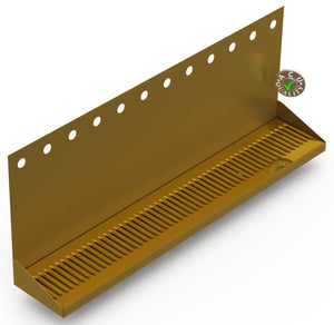 Wall Mount Drip Tray with Drain | 6-3/8" X 36" X 14" X 1" | Brass | 12 Faucet Holes - ACU Precision Sheet Metal