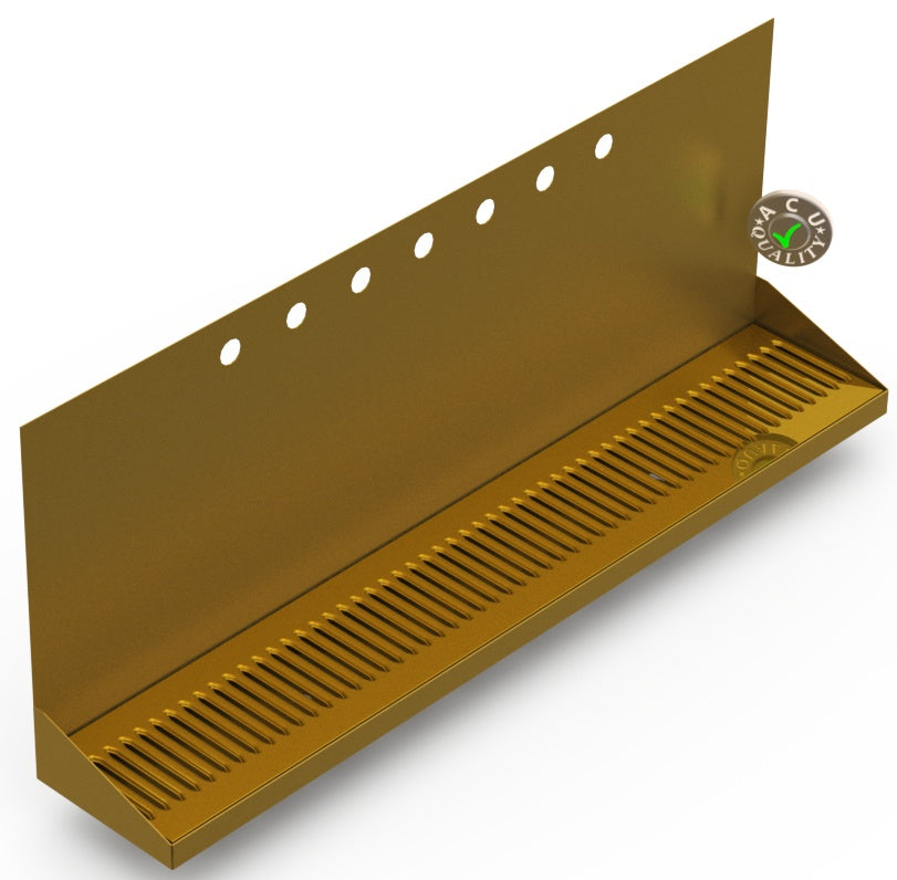 Wall Mount Drip Tray with Drain | 6-3/8" X 36" X 14" X 1" | Brass | 7 Faucet Holes - ACU Precision Sheet Metal