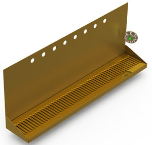 Wall Mount Drip Tray with Drain | 6-3/8" X 36" X 14" X 1" | Brass | 8 Faucet Holes - ACU Precision Sheet Metal