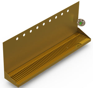 Wall Mount Drip Tray with Drain | 6-3/8" X 36" X 14" X 1" | Brass | 9 Faucet Holes - ACU Precision Sheet Metal