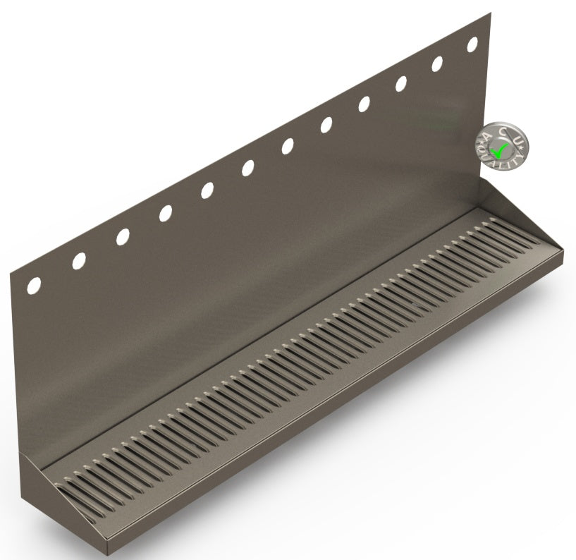 Wall Mount Drip Tray with Drain | 6-3/8" X 36" X 14" X 1" | S/S # 4 | 12 Faucet Holes - ACU Precision Sheet Metal