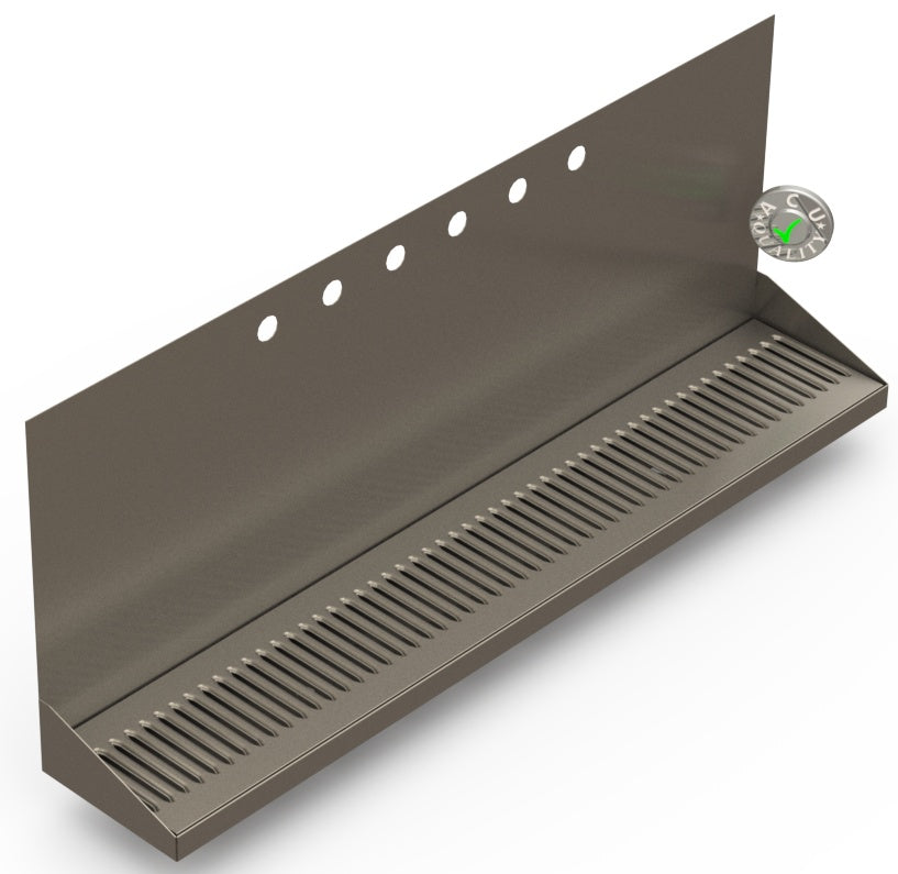 Wall Mount Drip Tray with Drain | 6-3/8" X 36" X 14" X 1" | S/S # 4 | 6 Faucet Holes - ACU Precision Sheet Metal