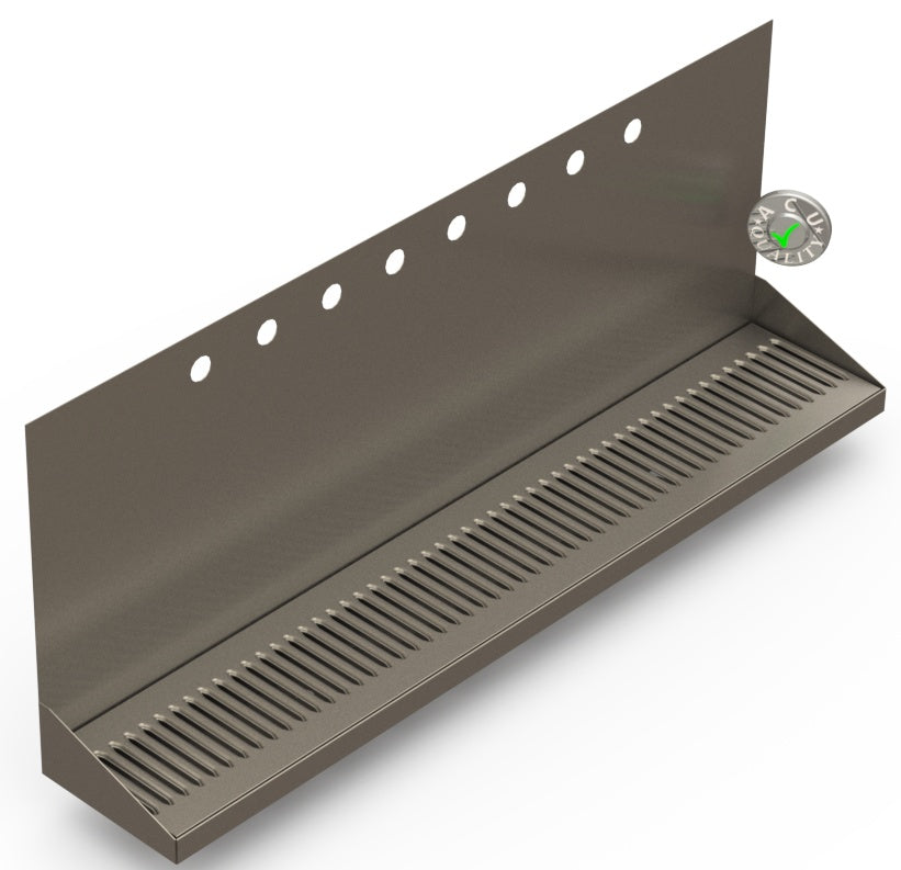 Wall Mount Drip Tray with Drain | 6-3/8" X 36" X 14" X 1" | S/S # 4 | 8 Faucet Holes - ACU Precision Sheet Metal