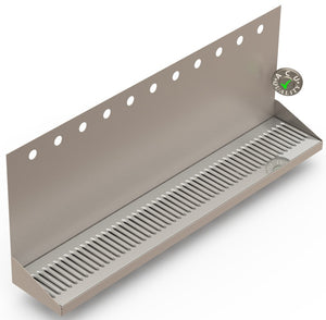 Wall Mount Drip Tray with Drain | 6-3/8" X 36" X 14" X 1" | Stainless Steel Mirror Finish | 11 Faucet Holes - ACU Precision Sheet Metal