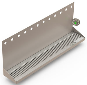 Wall Mount Drip Tray with Drain | 6-3/8" X 36" X 14" X 1" | Stainless Steel Mirror Finish | 12 Faucet Holes - ACU Precision Sheet Metal