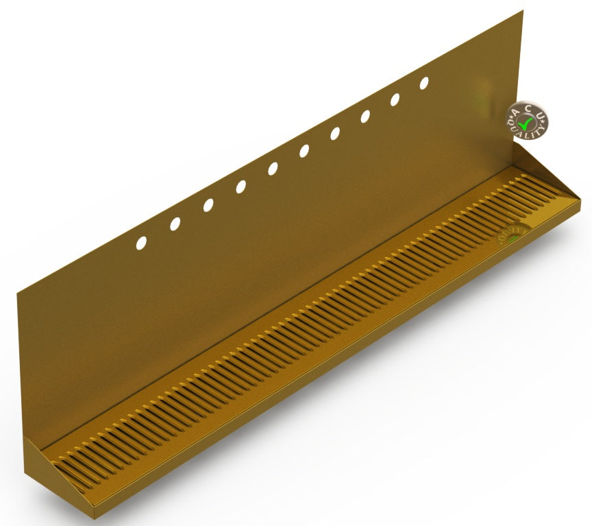 Wall Mount Drip Tray with Drain | 6-3/8" X 48" X 14" X 1" | Brass | 10 Faucet Holes - ACU Precision Sheet Metal