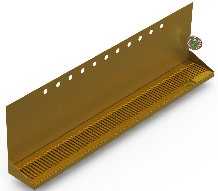 Wall Mount Drip Tray with Drain | 6-3/8" X 48" X 14" X 1" | Brass | 11 Faucet Holes - ACU Precision Sheet Metal
