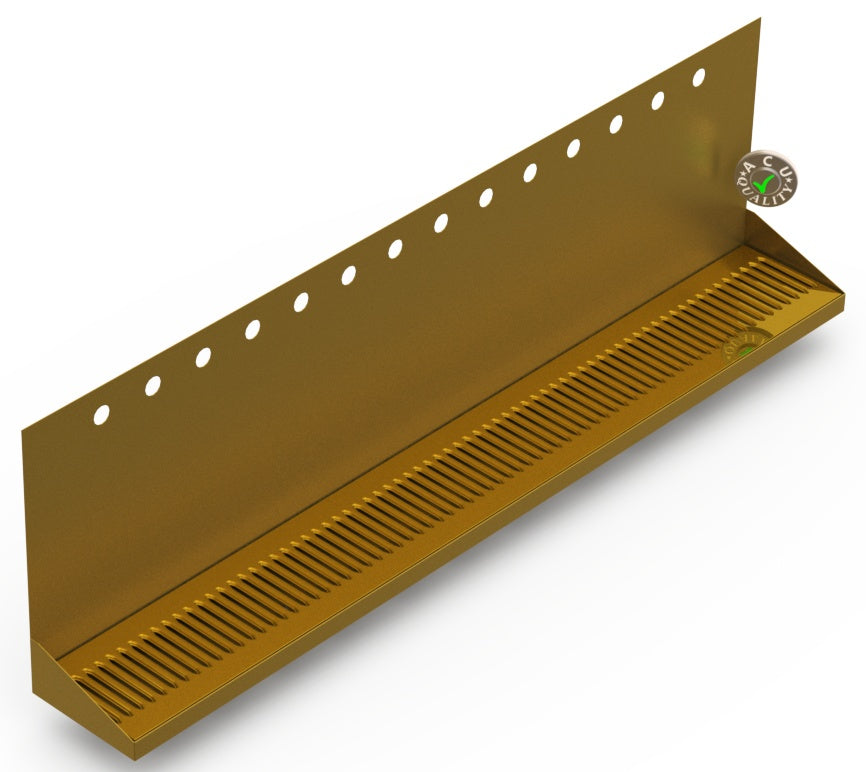 Wall Mount Drip Tray with Drain | 6-3/8" X 48" X 14" X 1" | Brass | 14 Faucet Holes - ACU Precision Sheet Metal