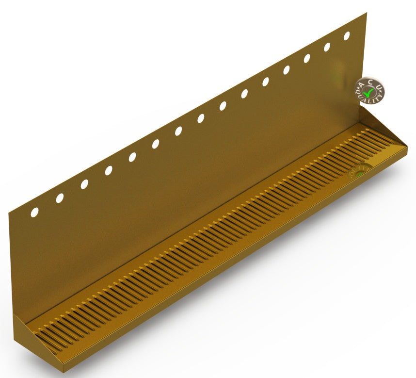 Wall Mount Drip Tray with Drain | 6-3/8" X 48" X 14" X 1" | Brass | 15 Faucet Holes - ACU Precision Sheet Metal