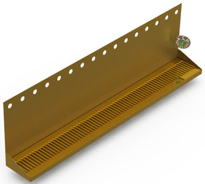 Wall Mount Drip Tray with Drain | 6-3/8" X 48" X 14" X 1" | Brass | 16 Faucet Holes - ACU Precision Sheet Metal