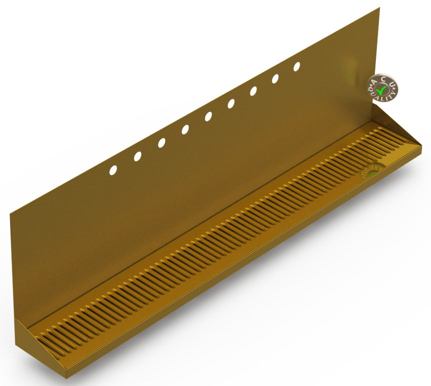 Wall Mount Drip Tray with Drain | 6-3/8" X 48" X 14" X 1" | Brass | 9 Faucet Holes - ACU Precision Sheet Metal