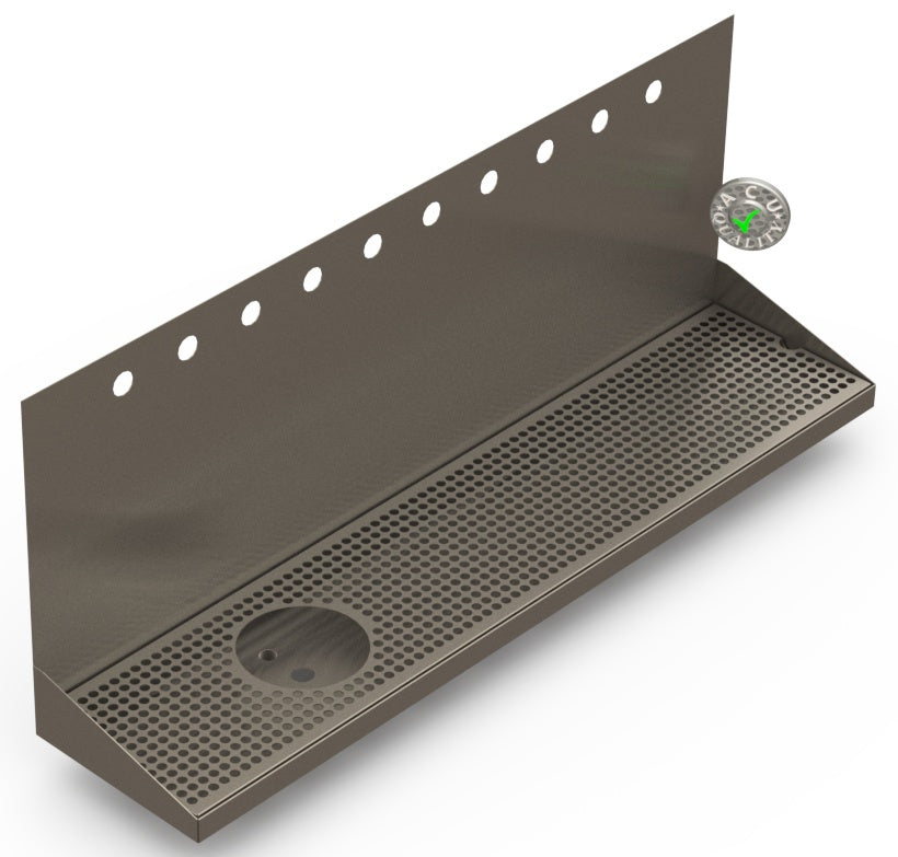 Wall Mount Drip Tray with Drain and Left Rinser Hole | 8" X 36" X 14" X 1" | S/S # 4 | 10 Faucet Holes - ACU Precision Sheet Metal