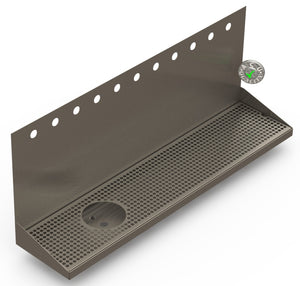 Wall Mount Drip Tray with Drain and Left Rinser Hole | 8" X 36" X 14" X 1" | S/S # 4 | 11 Faucet Holes - ACU Precision Sheet Metal