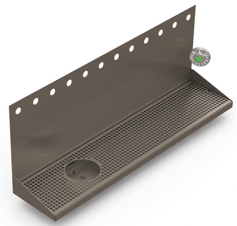 Wall Mount Drip Tray with Drain and Left Rinser Hole | 8" X 36" X 14" X 1" | S/S # 4 | 12 Faucet Holes - ACU Precision Sheet Metal