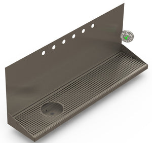 Wall Mount Drip Tray with Drain and Left Rinser Hole | 8" X 36" X 14" X 1" | S/S # 4 | 6 Faucet Holes - ACU Precision Sheet Metal