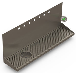 Wall Mount Drip Tray with Drain and Left Rinser Hole | 8" X 36" X 14" X 1" | S/S # 4 | 7 Faucet Holes - ACU Precision Sheet Metal