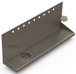 Wall Mount Drip Tray with Drain and Left Rinser Hole | 8" X 36" X 14" X 1" | S/S # 4 | 9 Faucet Holes - ACU Precision Sheet Metal