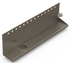 Wall Mount Drip Tray with Drain and Left Rinser Hole | 8" X 48" X 14" X 1" | S/S # 4 | 14 Faucet Holes - ACU Precision Sheet Metal