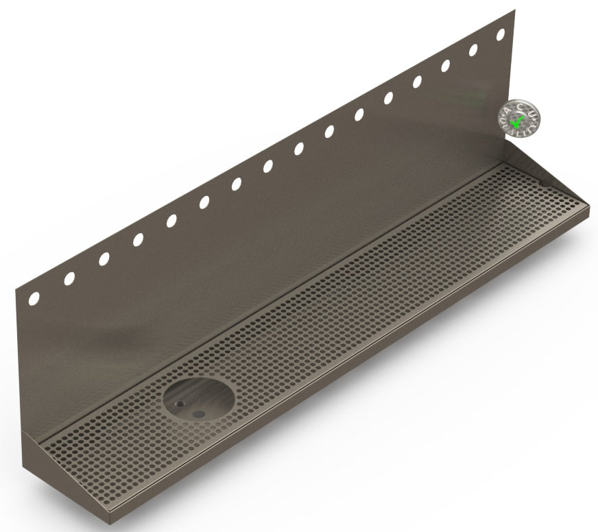 Wall Mount Drip Tray with Drain and Left Rinser Hole | 8" X 48" X 14" X 1" | S/S # 4 | 16 Faucet Holes - ACU Precision Sheet Metal