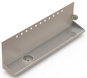 Wall Mount Drip Tray with Drain and Left Rinser Hole | 8" X 48" X 14" X 1" | Stainless Steel Mirror Finish | 11 Faucet Holes - ACU Precision Sheet Metal