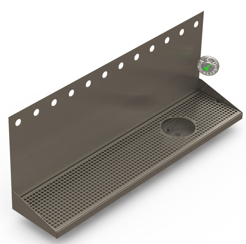 Wall Mount Drip Tray with Drain and Right Rinser Hole | 8" X 36" X 14" X 1" | S/S # 4 | 12 Faucet Holes - ACU Precision Sheet Metal