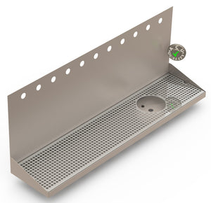 Wall Mount Drip Tray with Drain and Right Rinser Hole | 8" X 36" X 14" X 1" | Stainless Steel Mirror Finish | 11 Faucet Holes - ACU Precision Sheet Metal