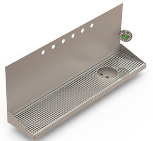 Wall Mount Drip Tray with Drain and Right Rinser Hole | 8" X 36" X 14" X 1" | Stainless Steel Mirror Finish | 6 Faucet Holes - ACU Precision Sheet Metal