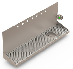 Wall Mount Drip Tray with Drain and Right Rinser Hole | 8" X 36" X 14" X 1" | Stainless Steel Mirror Finish | 7 Faucet Holes - ACU Precision Sheet Metal