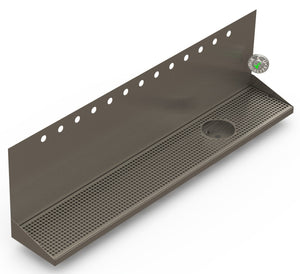 Wall Mount Drip Tray with Drain and Right Rinser Hole | 8" X 48" X 14" X 1" | S/S # 4 | 13 Faucet Holes - ACU Precision Sheet Metal