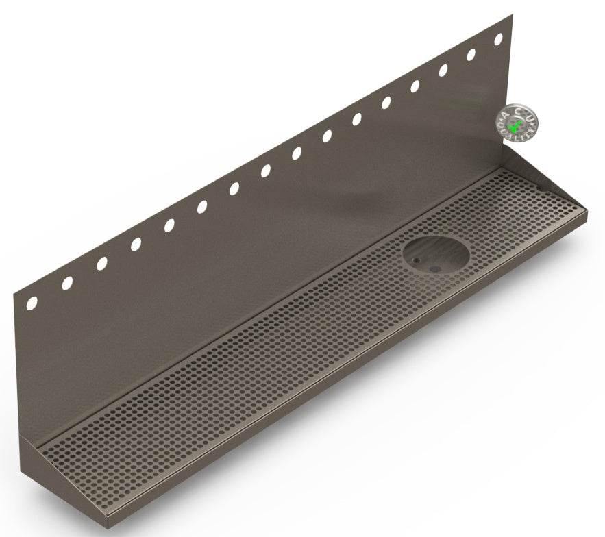 Wall Mount Drip Tray with Drain and Right Rinser Hole | 8" X 48" X 14" X 1" | S/S # 4 | 16 Faucet Holes - ACU Precision Sheet Metal