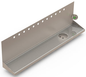 Wall Mount Drip Tray with Drain and Right Rinser Hole | 8" X 48" X 14" X 1" | Stainless Steel Mirror Finish | 12 Faucet Holes - ACU Precision Sheet Metal