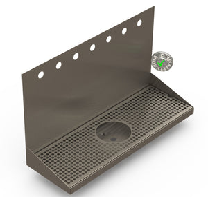 Wall Mount Drip Tray with Drain and Rinser Hole | 8" X 24" X 14" X 1" | S/S # 4 | 7 Faucet Holes - ACU Precision Sheet Metal