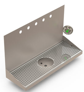 Wall Mount Drip Tray with Drain and Rinser Hole | 8" X 24" X 14" X 1" | Stainless Steel Mirror Finish | 5 Faucet Holes - ACU Precision Sheet Metal