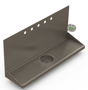 Wall Mount Drip Tray with Drain and Rinser Hole | 8" X 30" X 14" X 1" | S/S # 4 | 5 Faucet Holes - ACU Precision Sheet Metal