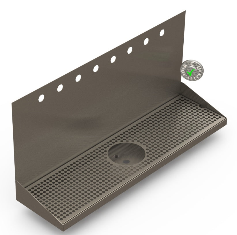 Wall Mount Drip Tray with Drain and Rinser Hole | 8" X 30" X 14" X 1" | S/S # 4 | 8 Faucet Holes - ACU Precision Sheet Metal