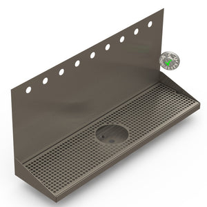 Wall Mount Drip Tray with Drain and Rinser Hole | 8" X 30" X 14" X 1" | S/S # 4 | 9 Faucet Holes - ACU Precision Sheet Metal