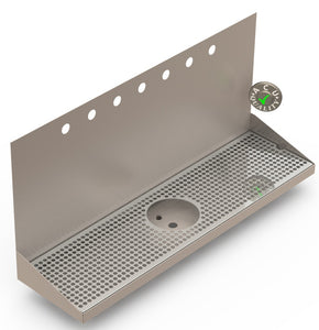 Wall Mount Drip Tray with Drain and Rinser Hole | 8" X 30" X 14" X 1" | Stainless Steel Mirror Finish | 7 Faucet Holes - ACU Precision Sheet Metal