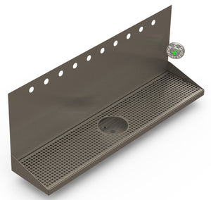 Wall Mount Drip Tray with Drain and Rinser Hole | 8" X 36" X 14" X 1" | S/S # 4 | 10 Faucet Holes - ACU Precision Sheet Metal