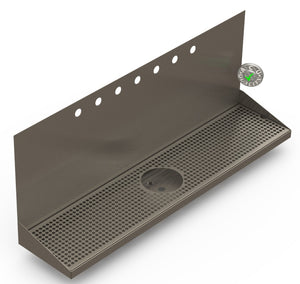 Wall Mount Drip Tray with Drain and Rinser Hole | 8" X 36" X 14" X 1" | S/S # 4 | 7 Faucet Holes - ACU Precision Sheet Metal