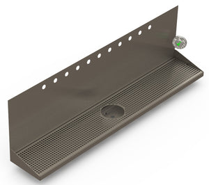 Wall Mount Drip Tray with Drain and Rinser Hole | 8" X 48" X 14" X 1" | S/S # 4 | 11 Faucet Holes - ACU Precision Sheet Metal