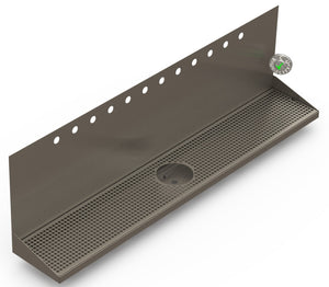Wall Mount Drip Tray with Drain and Rinser Hole | 8" X 48" X 14" X 1" | S/S # 4 | 12 Faucet Holes - ACU Precision Sheet Metal