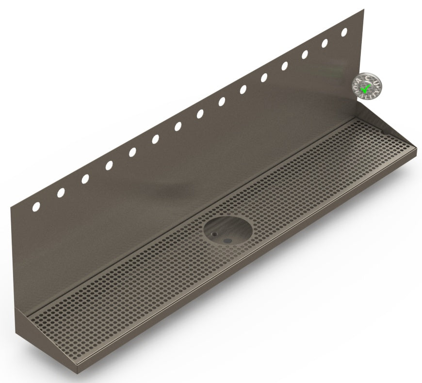 Wall Mount Drip Tray with Drain and Rinser Hole | 8" X 48" X 14" X 1" | S/S # 4 | 15 Faucet Holes - ACU Precision Sheet Metal