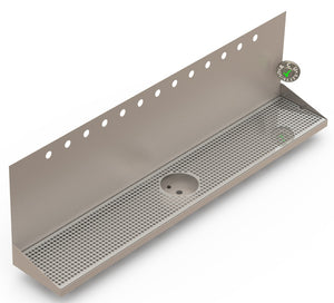 Wall Mount Drip Tray with Drain and Rinser Hole | 8" X 48" X 14" X 1" | Stainless Steel Mirror Finish | 13 Faucet Holes - ACU Precision Sheet Metal