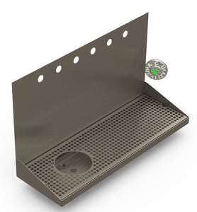 Wall Mount Drip Tray with Left Drain and Rinser Hole | 8" X 24" X 14" X 1" | S/S # 4 | 6 Faucet Holes - ACU Precision Sheet Metal