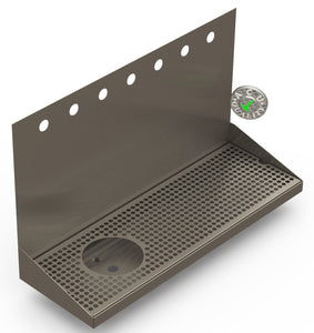 Wall Mount Drip Tray with Left Drain and Rinser Hole | 8" X 24" X 14" X 1" | S/S # 4 | 7 Faucet Holes - ACU Precision Sheet Metal