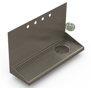 Wall Mount Drip Tray with Right Drain and Rinser Hole | 8" X 24" X 14" X 1" | S/S # 4 | 4 Faucet Holes - ACU Precision Sheet Metal