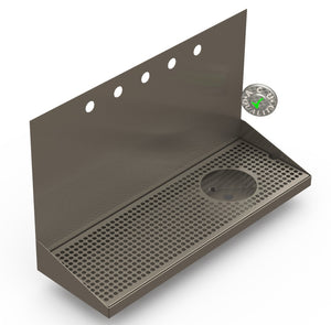 Wall Mount Drip Tray with Right Drain and Rinser Hole | 8" X 24" X 14" X 1" | S/S # 4 | 5 Faucet Holes - ACU Precision Sheet Metal