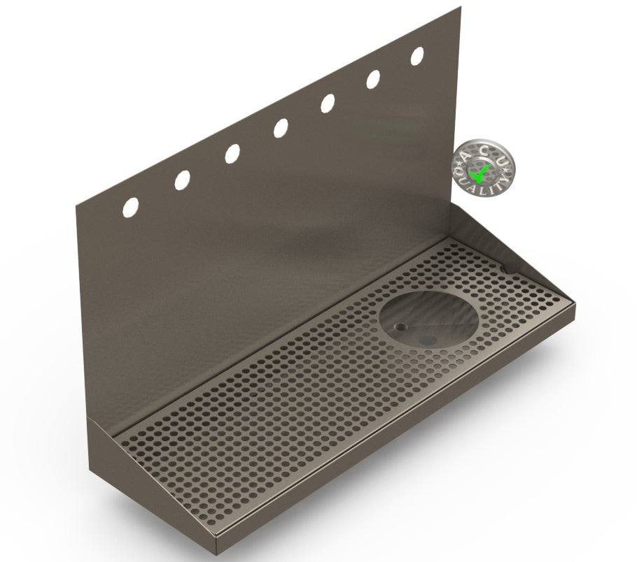 Wall Mount Drip Tray with Right Drain and Rinser Hole | 8" X 24" X 14" X 1" | S/S # 4 | 7 Faucet Holes - ACU Precision Sheet Metal