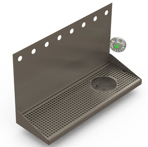 Wall Mount Drip Tray with Right Drain and Rinser Hole | 8" X 24" X 14" X 1" | S/S # 4 | 8 Faucet Holes - ACU Precision Sheet Metal