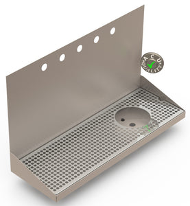 Wall Mount Drip Tray with Right Drain and Rinser Hole | 8" X 24" X 14" X 1" | Stainless Steel Mirror Finish | 5 Faucet Holes - ACU Precision Sheet Metal